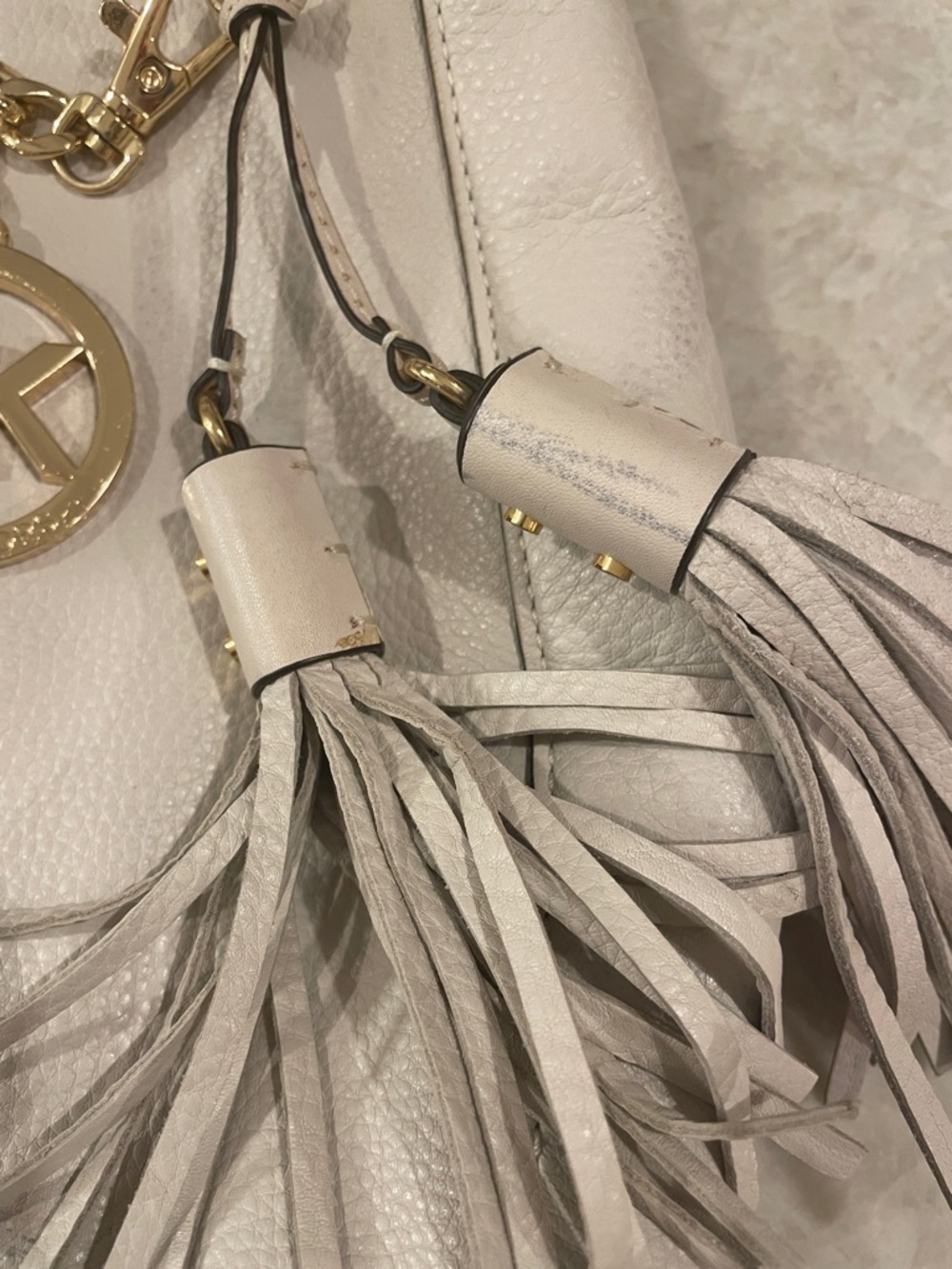 Michael Kors Cream Leather Hobo with Tassel and Gold Charm - Picture 3 of 11